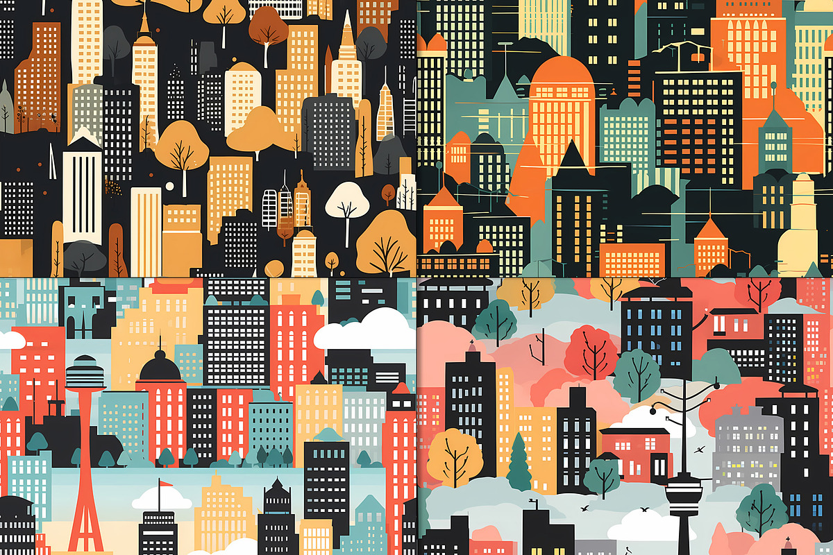 20 Seamless Cityscape Silhouettes, a Pattern Graphic by Nordic Design (Photo 5 of 9)