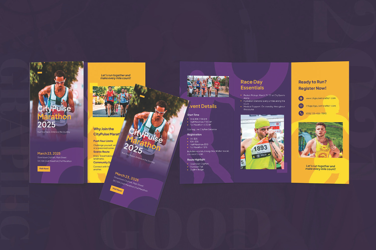 City Marathon - Trifold Brochure, a Brochure Template by AQR Studio (Photo 2 of 2)