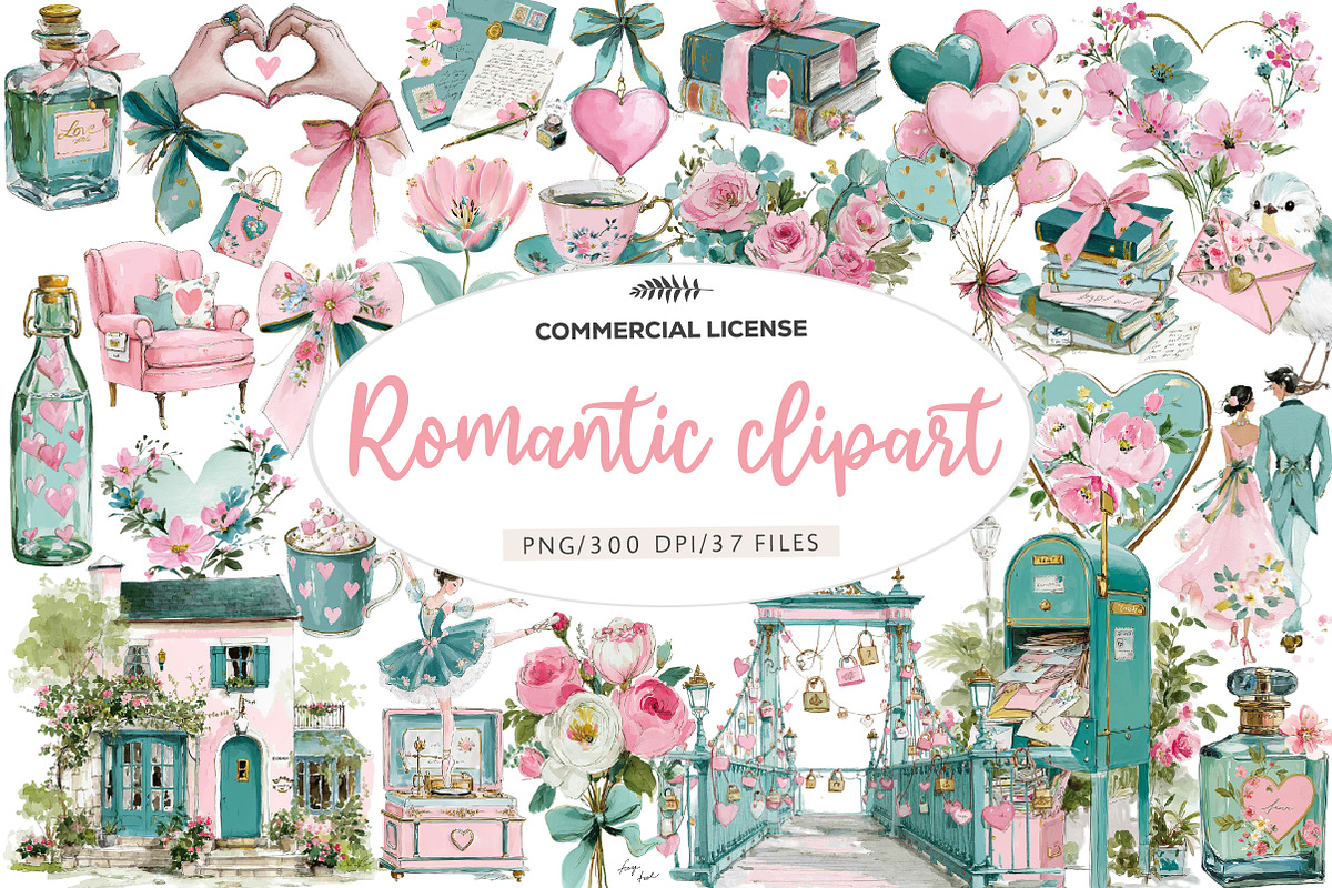 Watercolour Romantic Clipart, an Illustration by CreationArt (Photo 1 of 7)