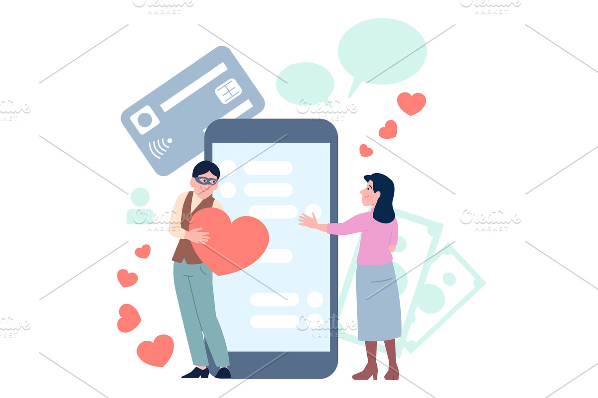 Love scammer. Danger online, a Technology Illustration by LadadikArt