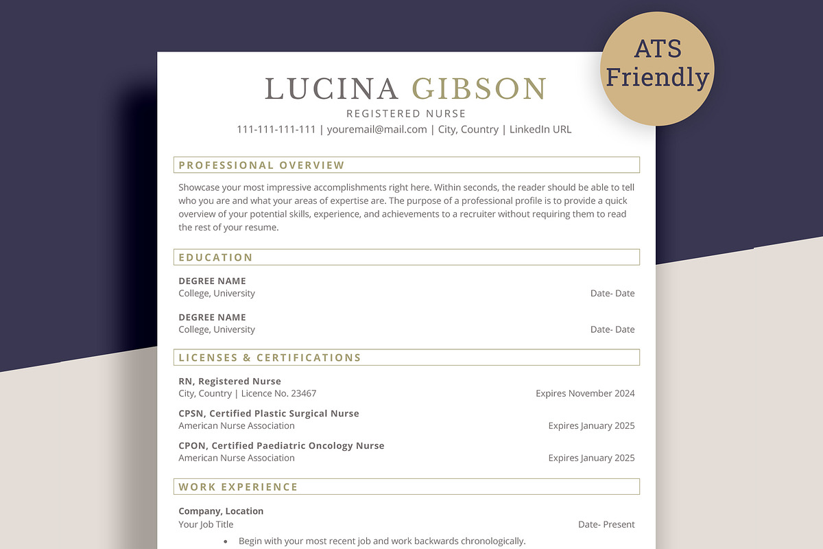 ATS Nurse Resume Template for word, a Resume Template by aivos (Photo 1 of 7)