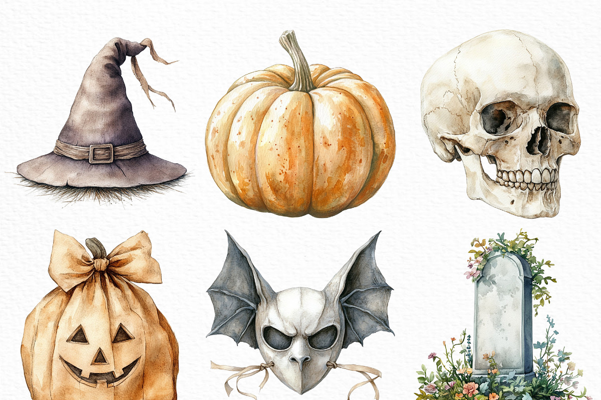 Watercolor Neutral Halloween Clipart, an Illustration by Craft Nest (Photo 4 of 6)