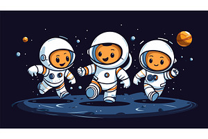 Cartoon Cute Astronauts Run. Funny