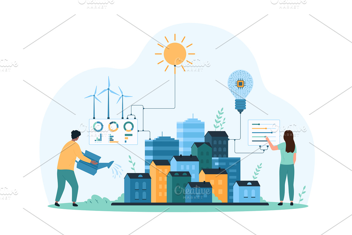 City green energy technology, a Technology Illustration by Flashvector