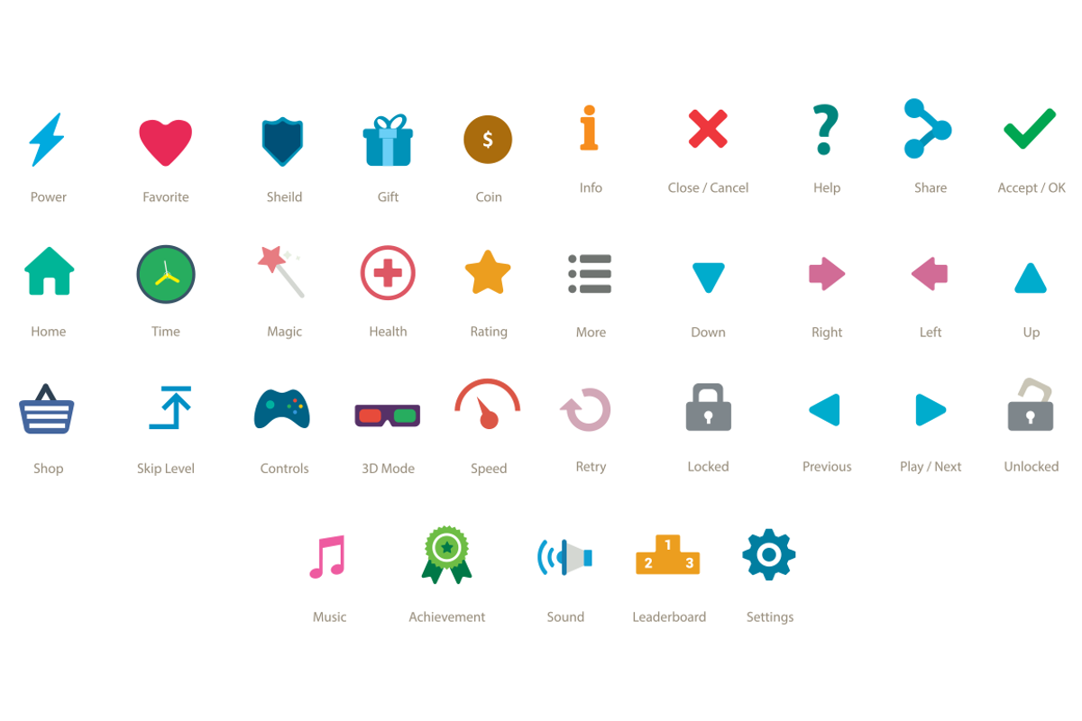 Flat Game UI Buttons/Icons