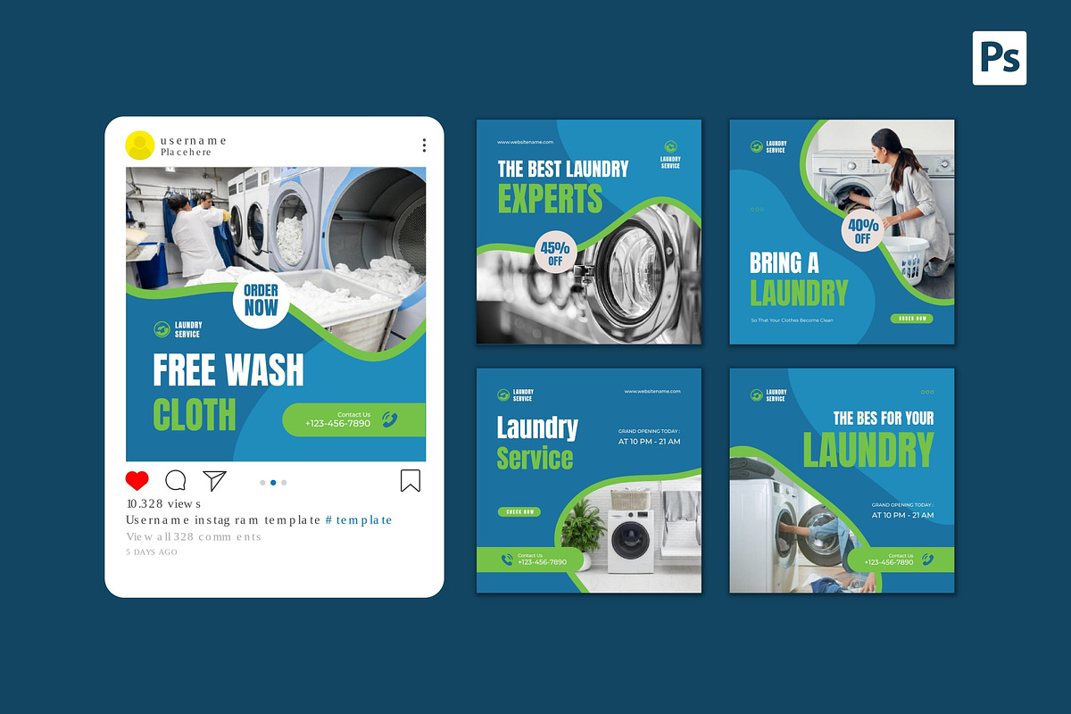 Laundry Service Instagram Post, a Social Media Template by CavenArt (Photo 4 of 5)