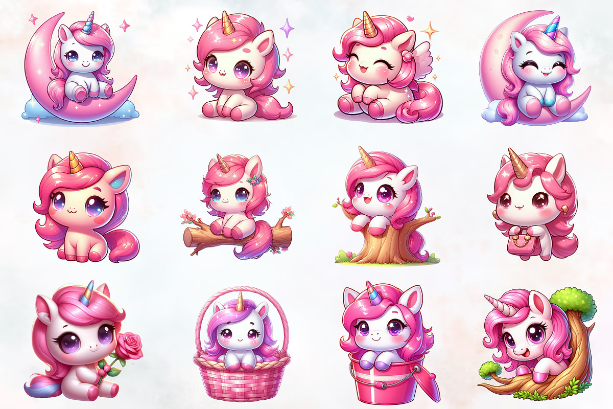 Cute pink baby unicorn, an Illustration by RobertsArt (Photo 2 of 7)