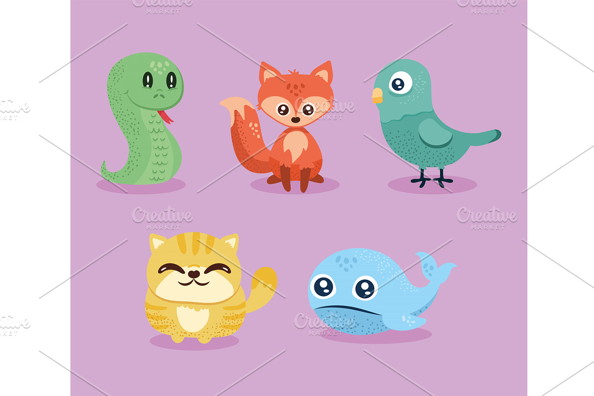 five cute animals characters, an Animal Illustration by studiogstock