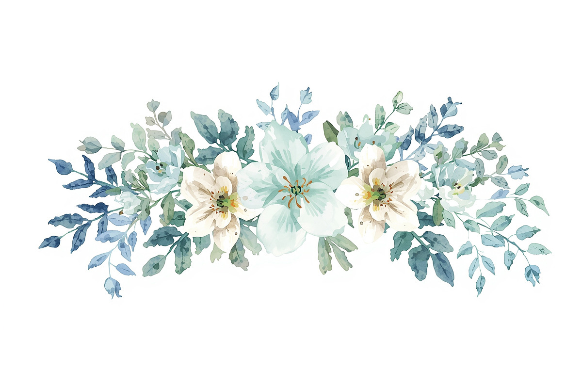 Blue Watercolor Floral Set, an Illustration by Designer_Momina (Photo 16 of 16)