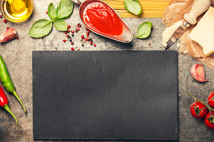 Cooking ingredients featuring background, basil, and black, a Food & Drink Photo by Natalia Klenova's Shop