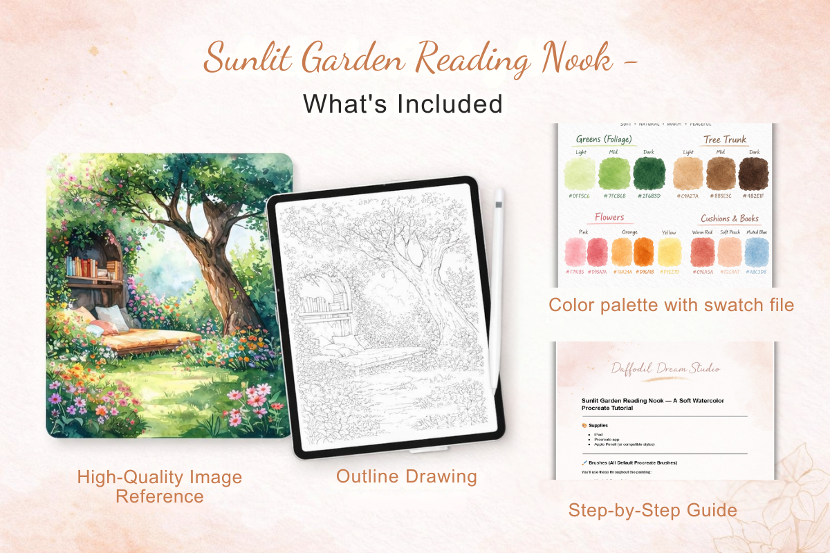 Sunlit Garden Reading Nook Procreate, a Decorative Illustration by Daffodil Dream Studio (Photo 3 of 3)