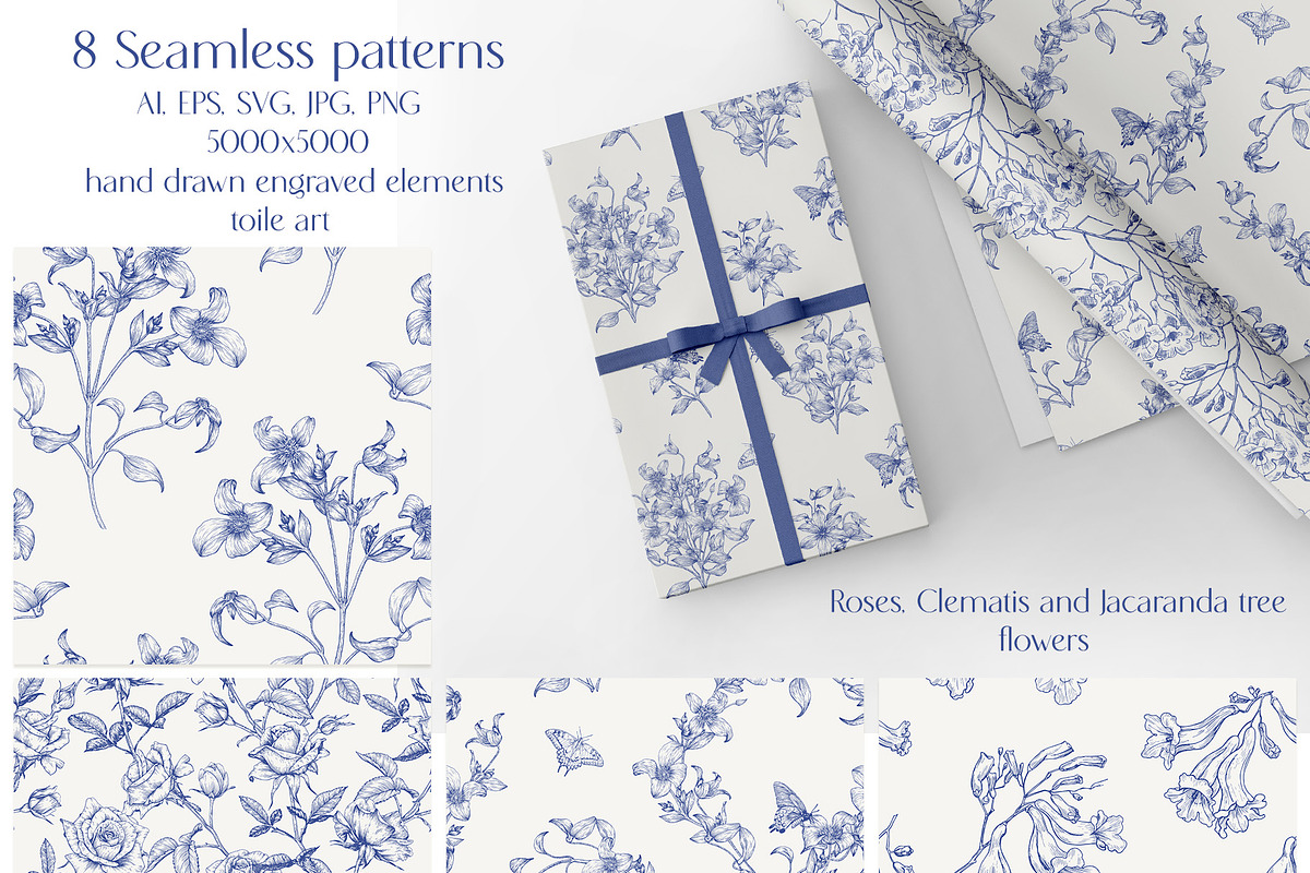 Vintage Seamless Patterns Toile Blue, a Pattern Graphic by ON_lineart_store (Photo 2 of 10)