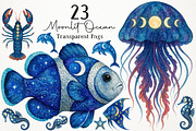Watercolor Moonlit Ocean PNG Clipart, an Animal Illustration by RobertsArt (Thumbnail 1 of 5)