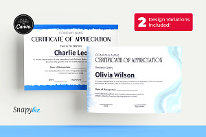 Blue Certificate Appreciation Canva, a Card Template by Snapybiz