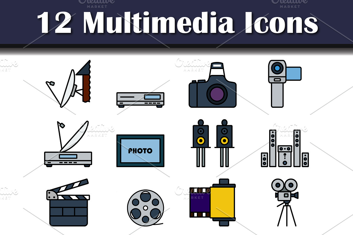 Multimedia Icon Set, an Outline Icon by Pavel Vectors