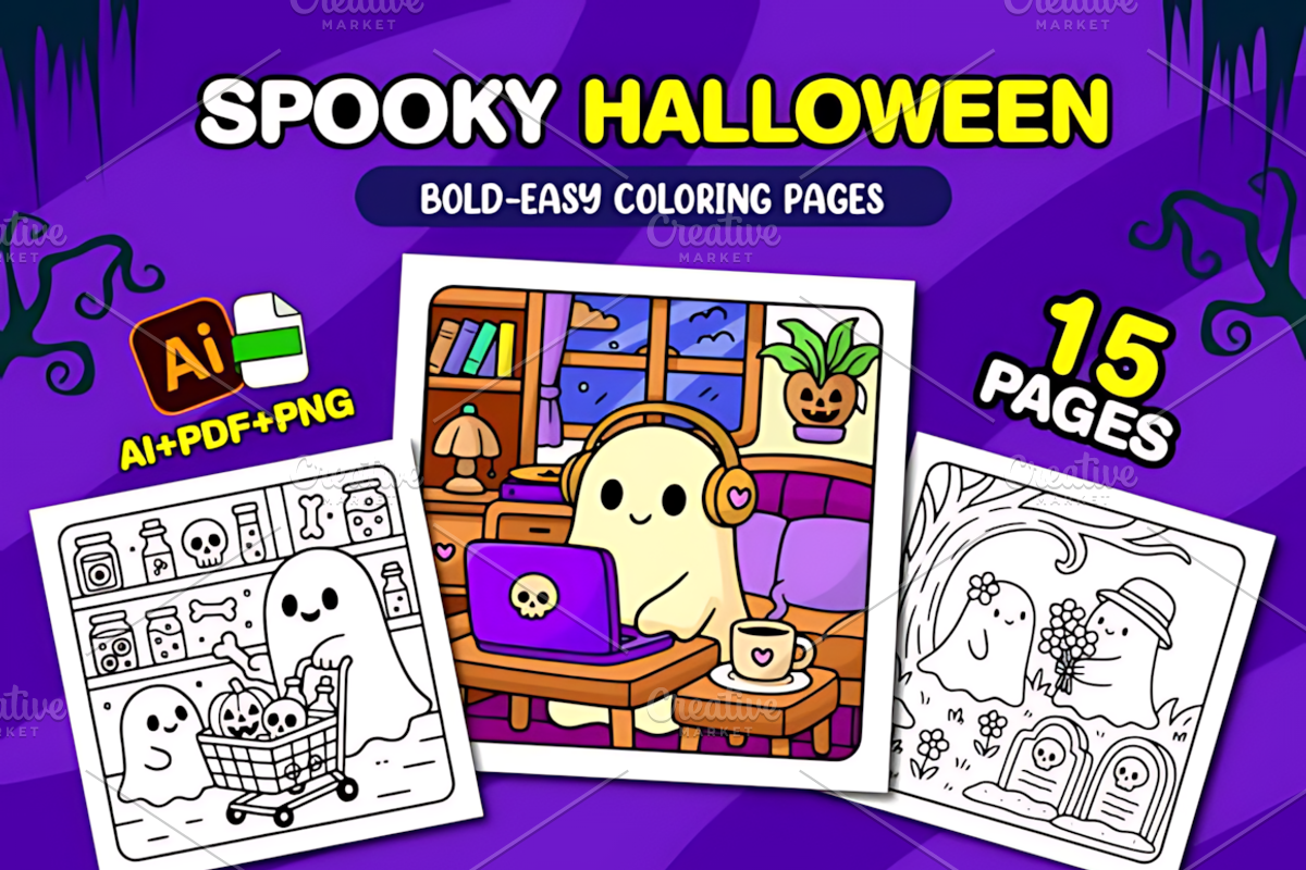Spooky Halloween Cozy Coloring Pages, a Seasonal Illustration by Coco Bloom (Photo 1 of 3)