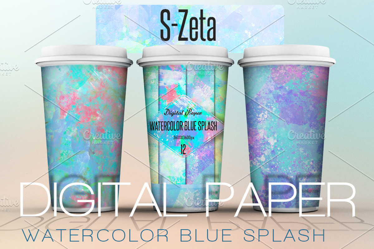 Watercolor blue splash-digital paper, a Pattern Graphic by JAY MID IMAGE (Photo 2 of 5)