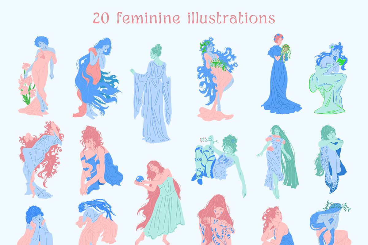Art Noveau Self-care Bundle, an Illustration by raphaellucas (Photo 3 of 11)