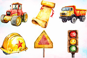 Watercolor Construction Clipart PNG, an Illustration by Canvas Craft (Thumbnail 4 of 4)