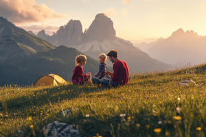 Family enjoying mountain sunset time, a Photo by Beautiful things