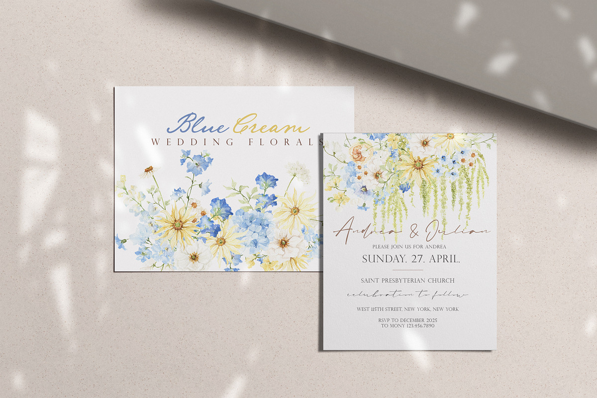 Watercolor Clipart-Blue Cream Floral, a Decorative Illustration by Beigetime (Photo 15 of 16)