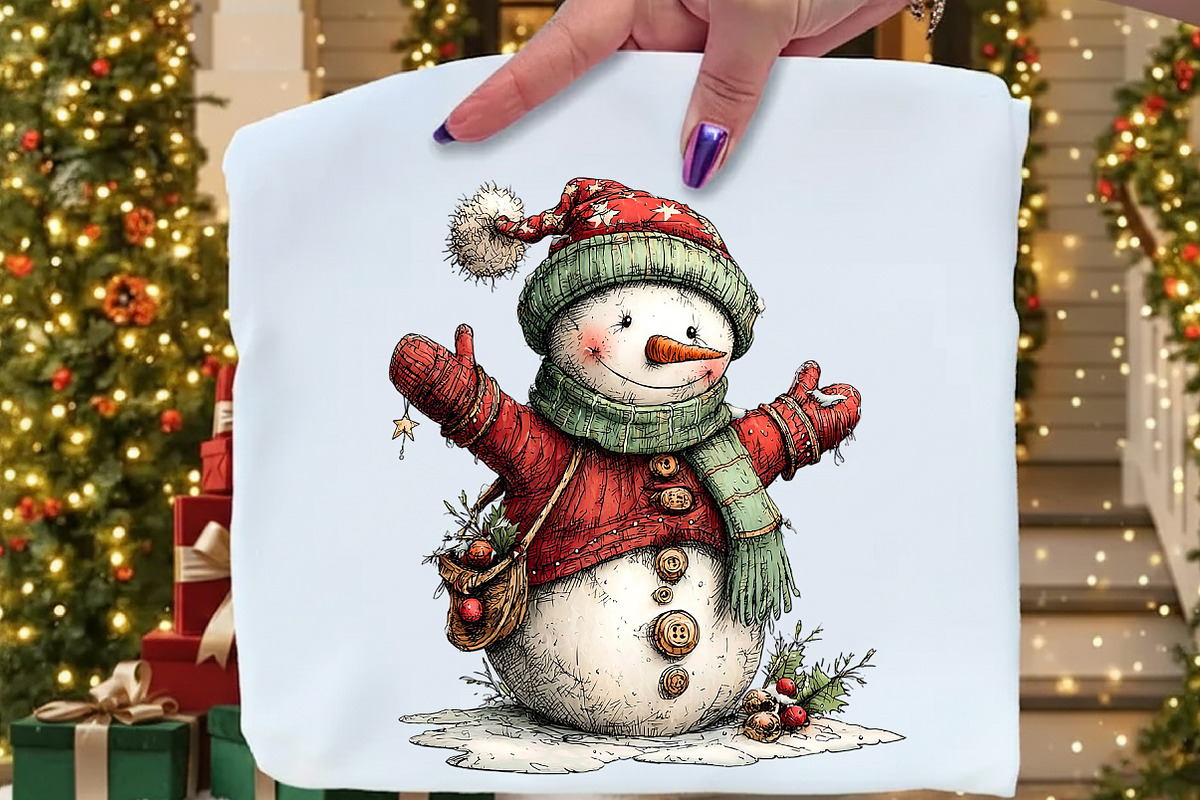 Whimsical Christmas Snowman PNG, an Illustration by Craft Nest (Photo 6 of 10)