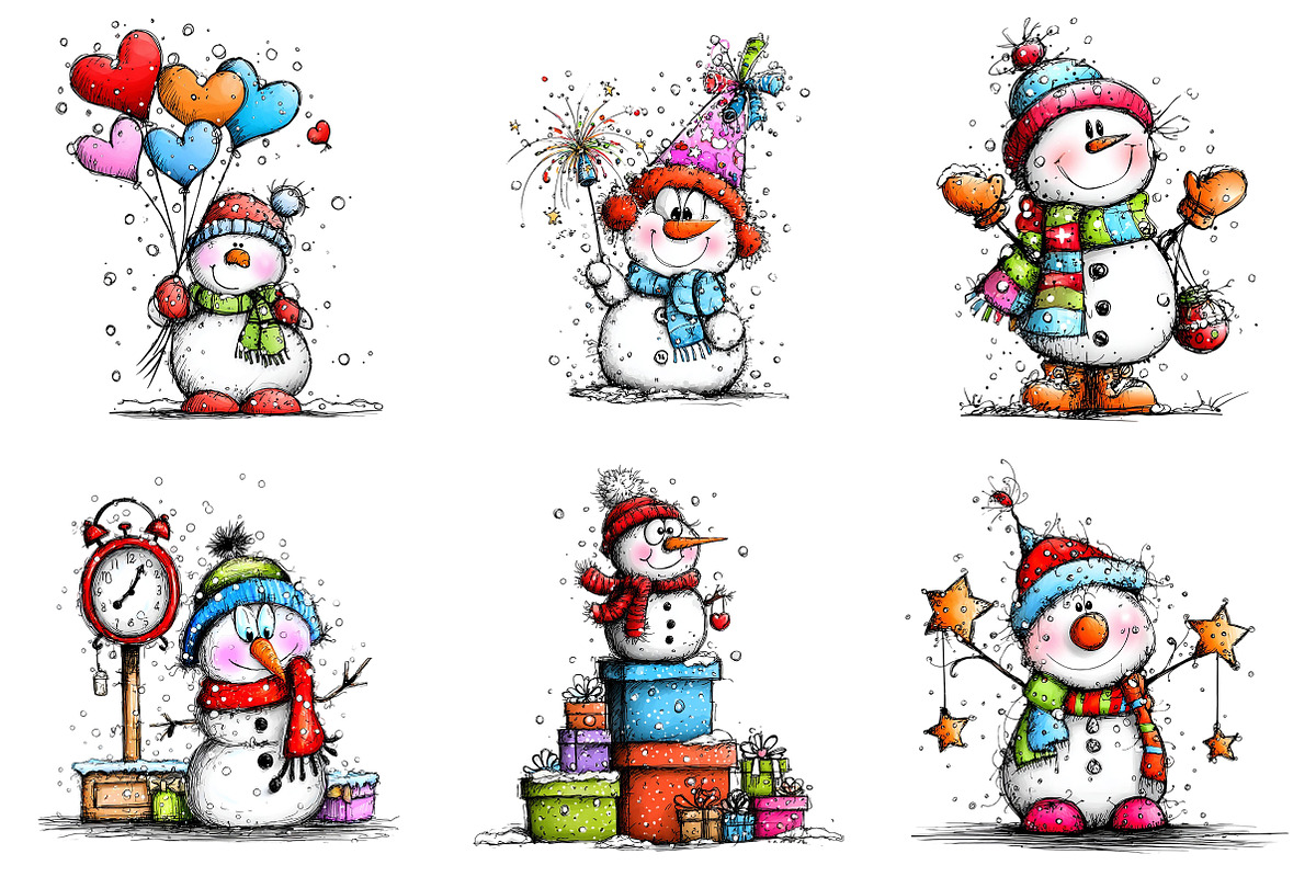 New Year Snowman Clipart Bundle, an Illustration by Craft Nest (Photo 7 of 9)