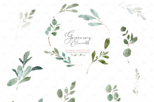 Watercolor Greenery Clipart Bundle