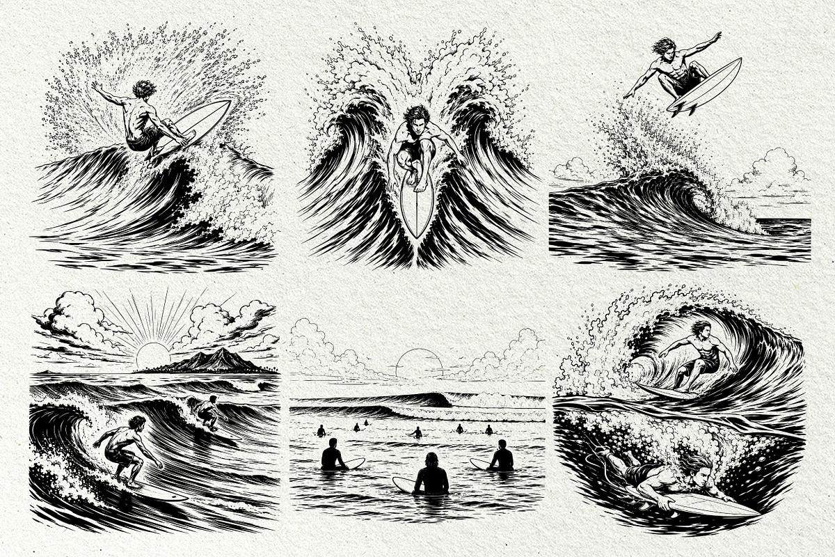 Surfing Scenes Ocean Graphics, a Sport Illustration by DENIDigitalArtSudio (Photo 5 of 7)