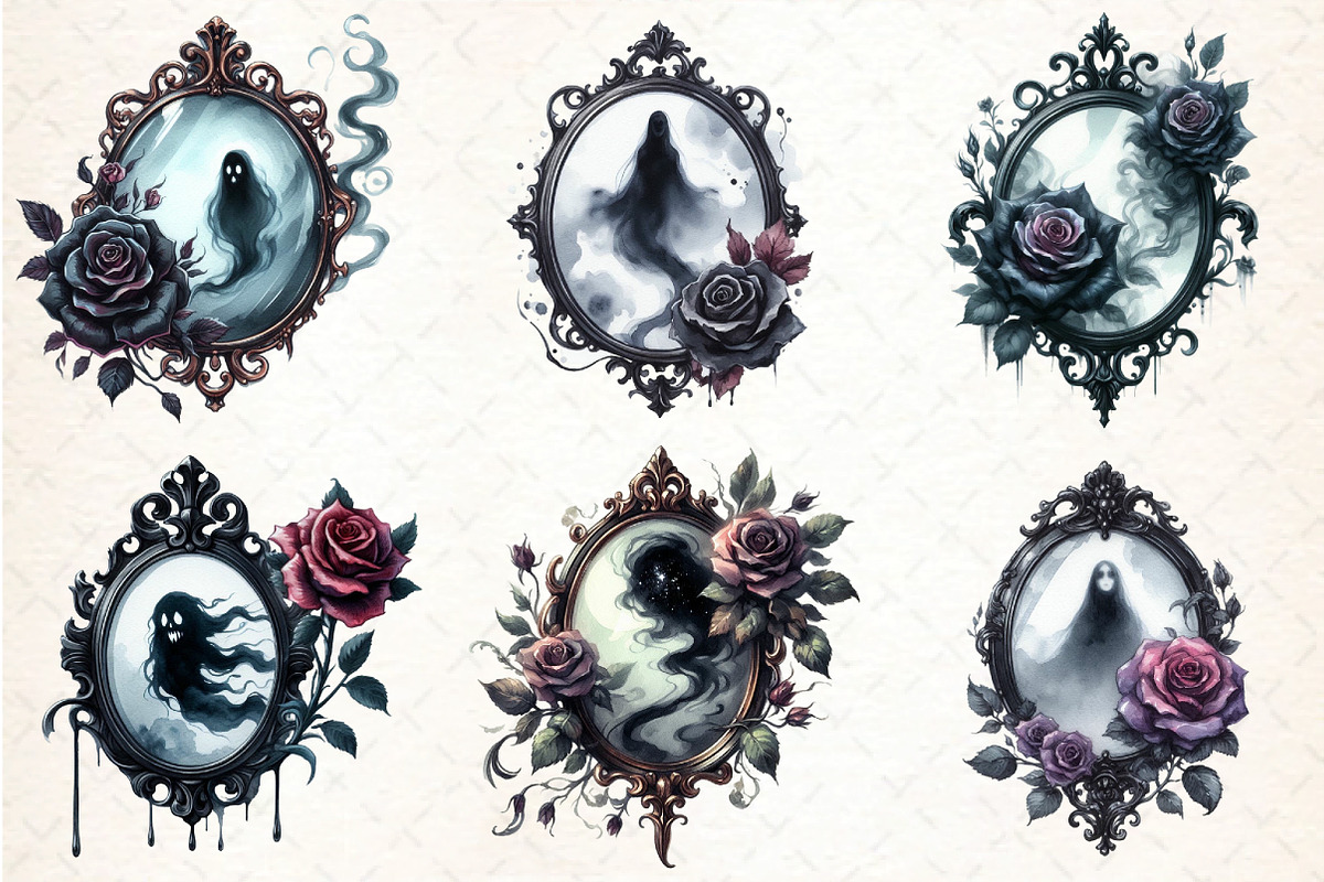 Watercolor Gothic antique mirror Cli, an Illustration by DreamCafeArt (Photo 2 of 7)