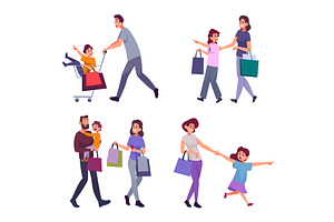 Family shopping. Kids with parents, a Person Illustration by Onyx