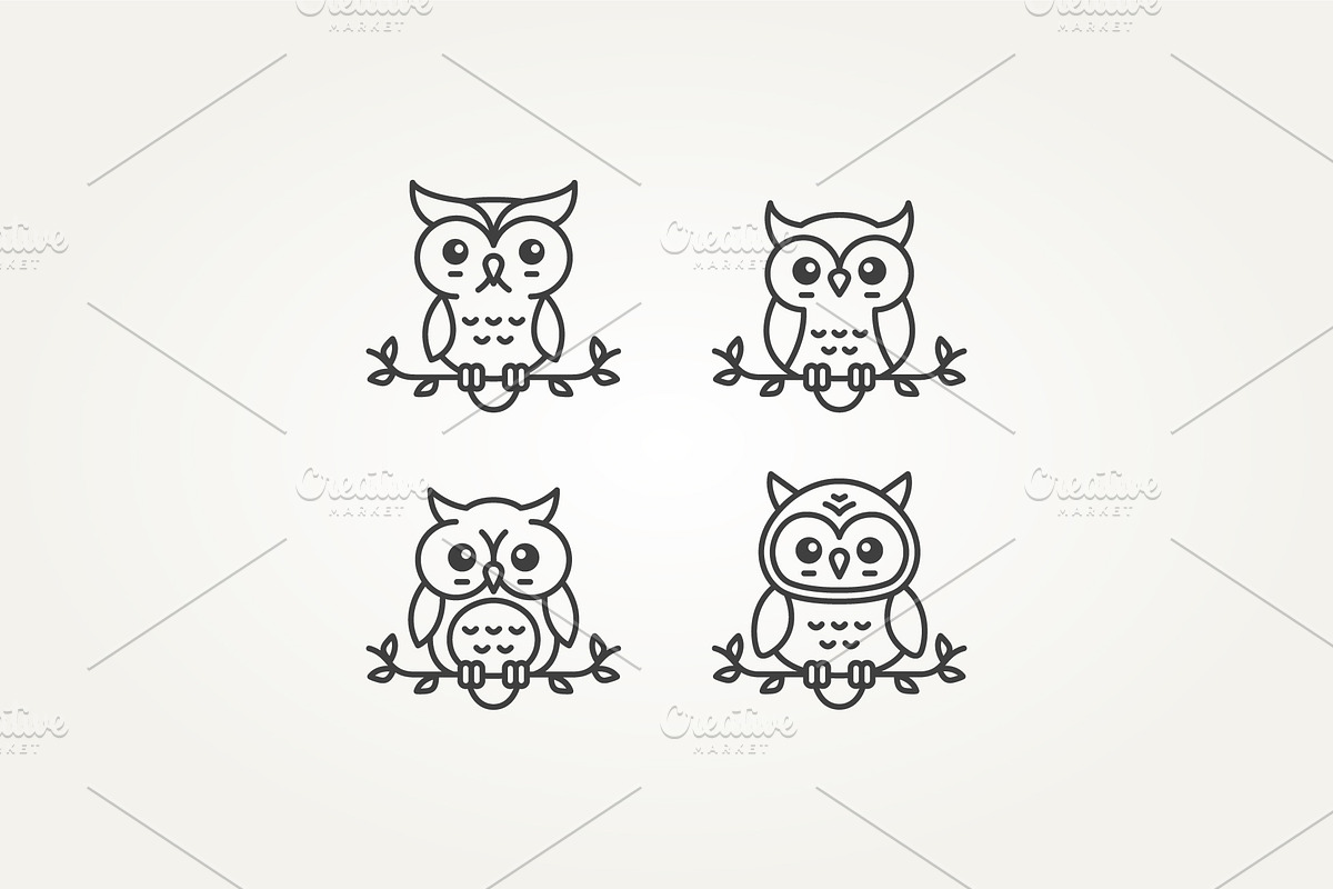 set of minimalist cute owl icon, a Branding & Logo Template by Blazybone
