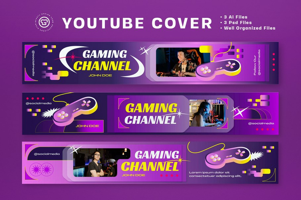 Purple Y2K Gaming YouTube Cover, a Social Media Template by graphicook (Photo 2 of 3)