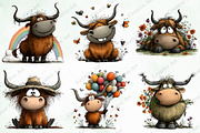 Whimsical Highland Cow Clipart, an Illustration by Creative Art (Thumbnail 4 of 10)