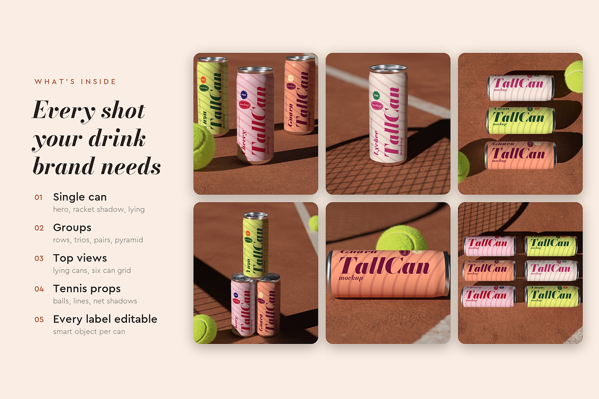 Tall Can Clay Court Mockup Pack, a Cups & Container Mockup by Motion-Box (Photo 2 of 4)