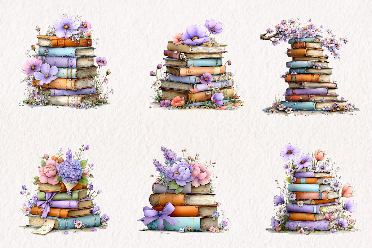 Spring Flower Book Stack Sublimation, an Illustration by CreationArt (Photo 7 of 7)