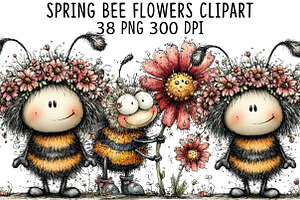 Spring Bee Flowers Clipart, an Illustration by CraftArtStudio