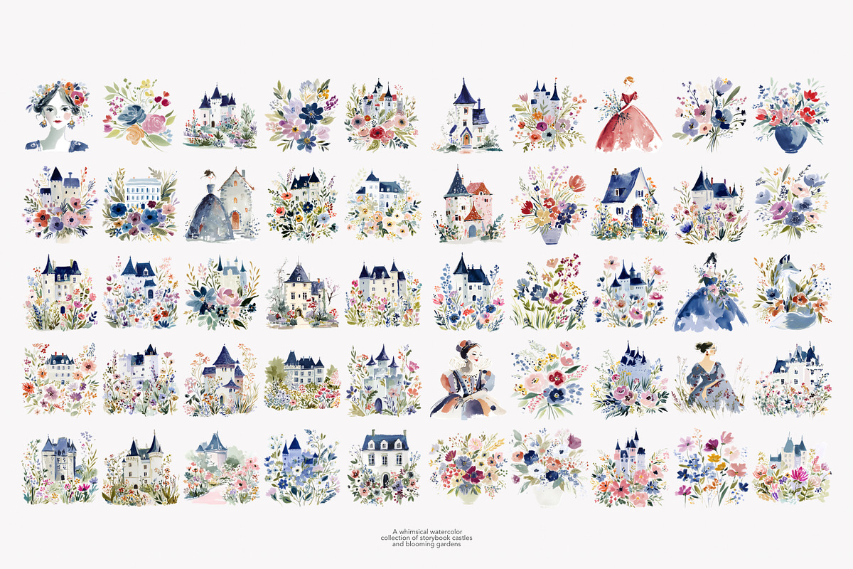 whimsical watercolor castle clipart, a Decorative Illustration by Patishop Art (Photo 10 of 10)