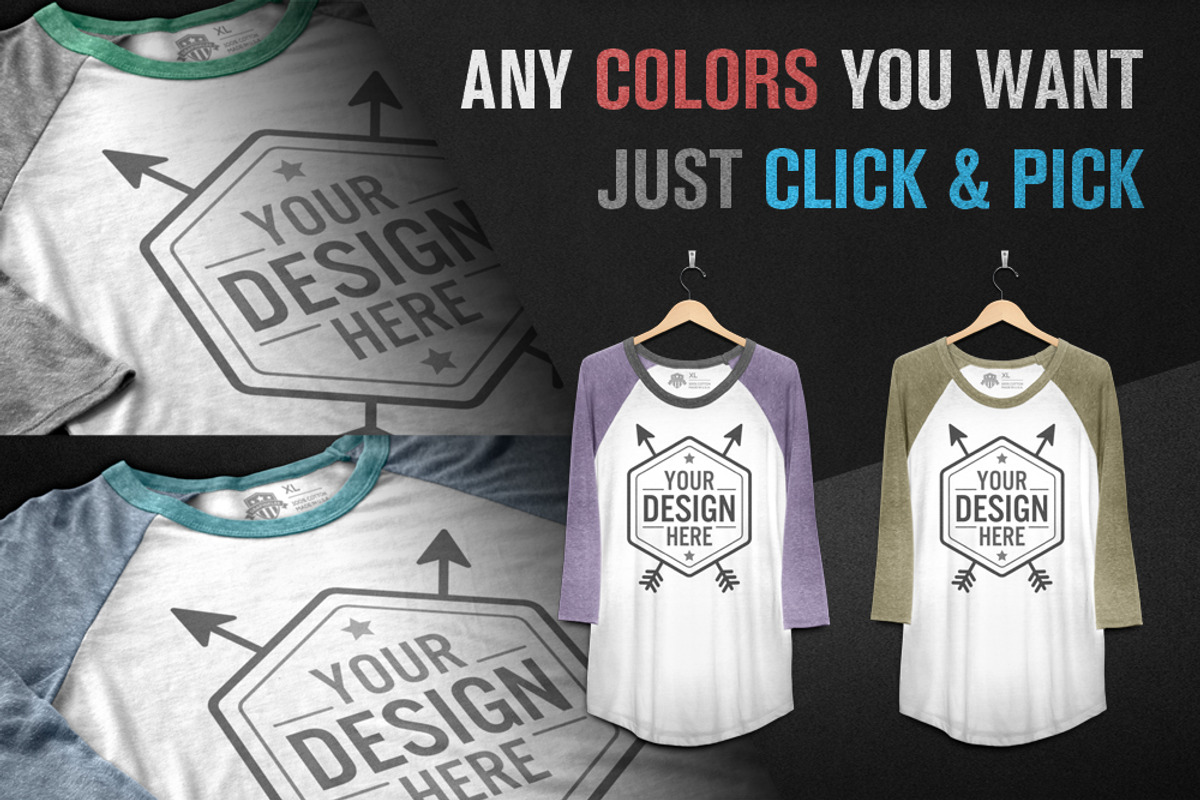 3/4 Sleeve T-Shirt Mockups, a Shirt Mockup by graphiklee (Photo 2 of 3)