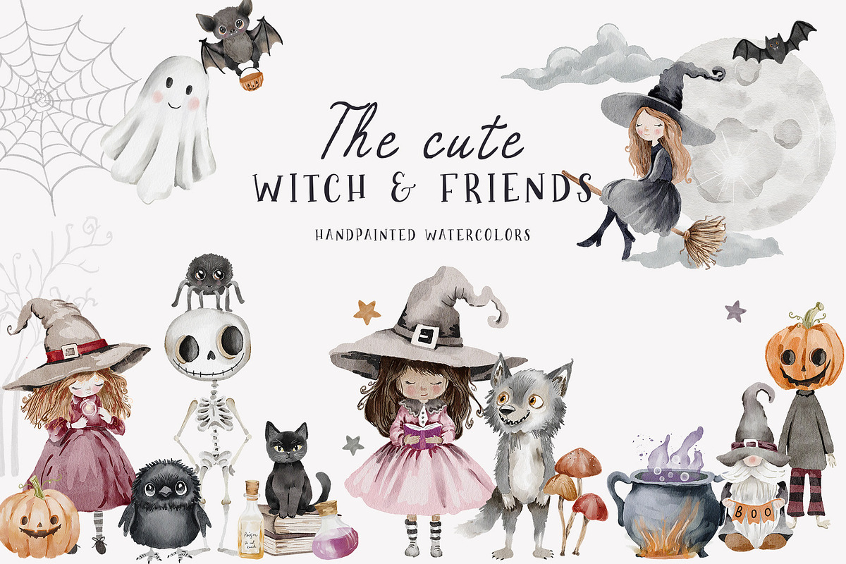 Cute Halloween watercolor clipart, a Seasonal Illustration by Grace Noboa Illustrations (Photo 1 of 12)