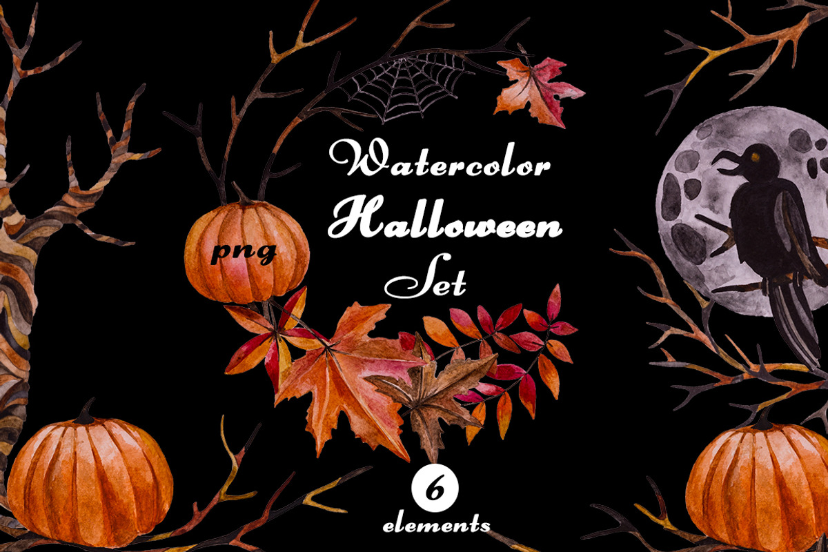Watercolor Halloween Set, a Decorative Illustration by LidiaP (Photo 1 of 3)