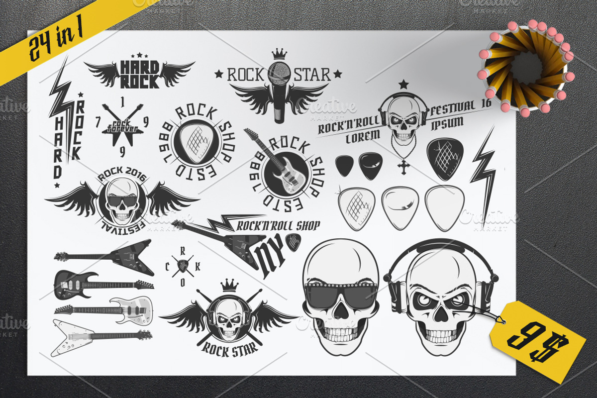 24 in1 Rock and Roll design elements, an Illustration by Hadanello88 (Photo 1 of 5)