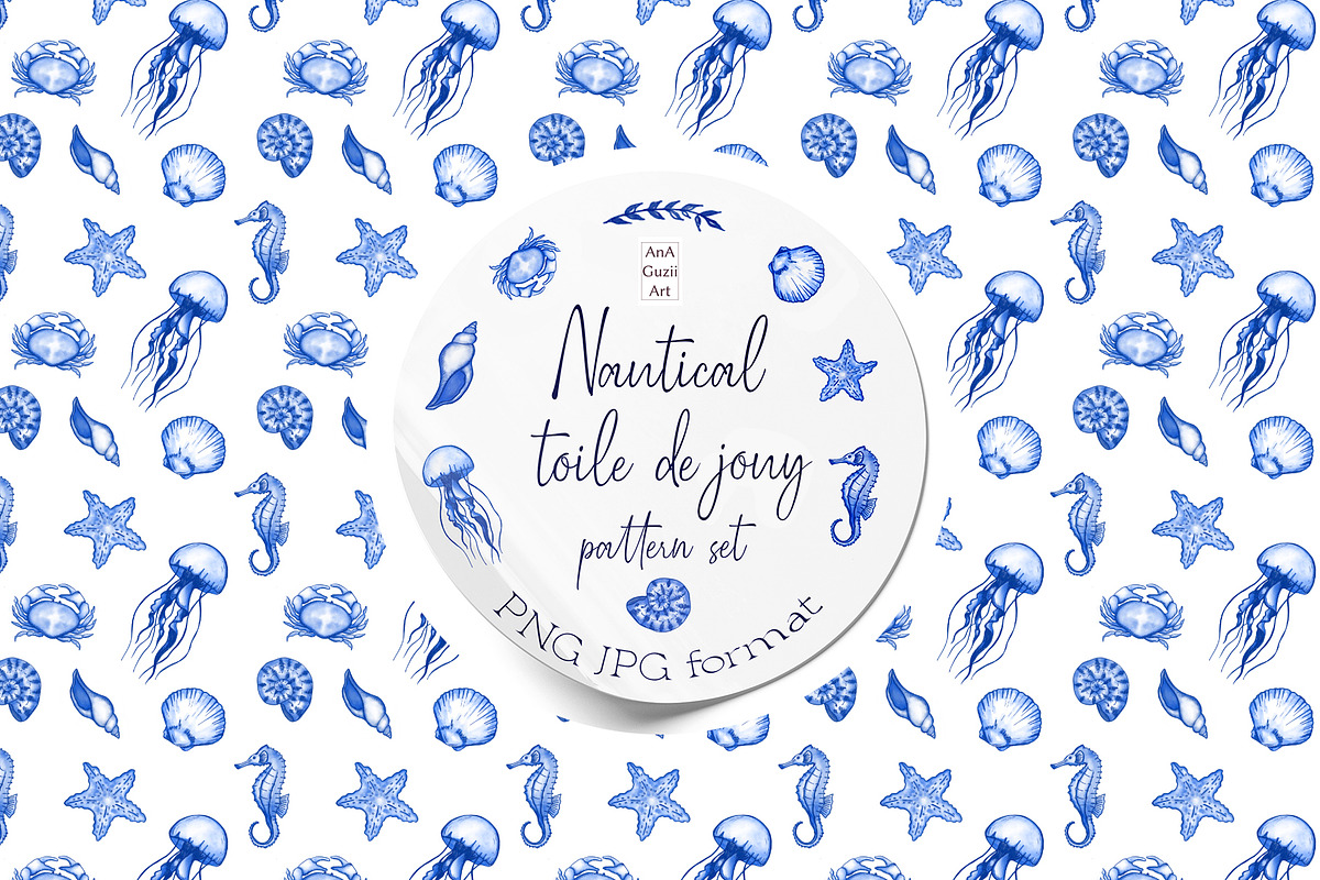 Nautical Toile de Jouy Seamless Patt, a Pattern Graphic by AnaGuziiArt (Photo 7 of 9)