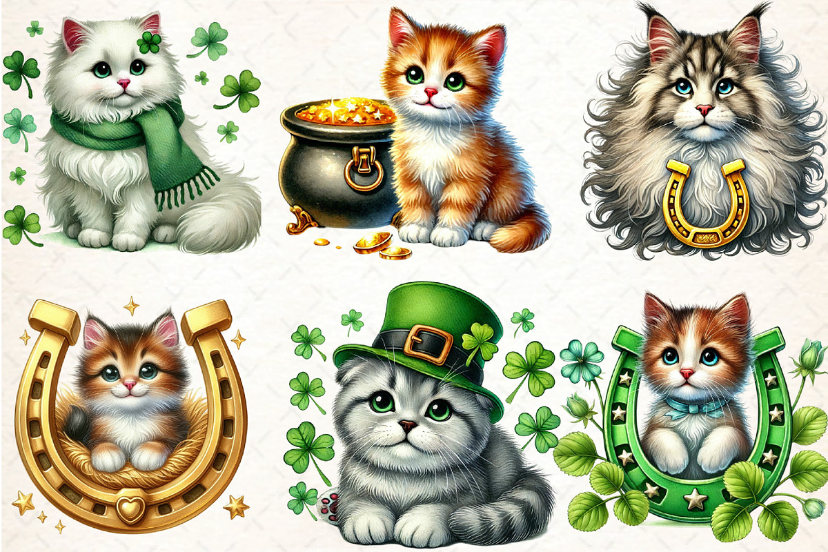 Watercolor St. Patrick's cat Clipart, an Illustration by DreamCafeArt (Photo 3 of 4)