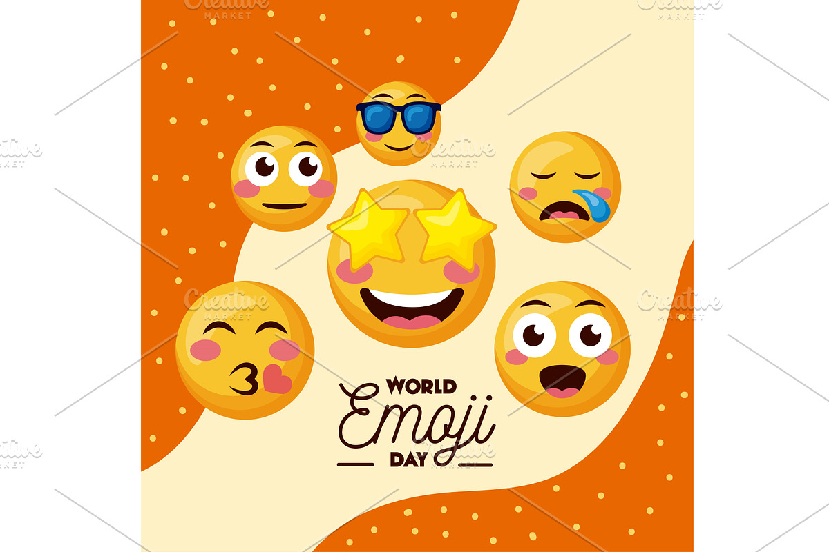world emoji day lettering poster, an Illustration by studiogstock