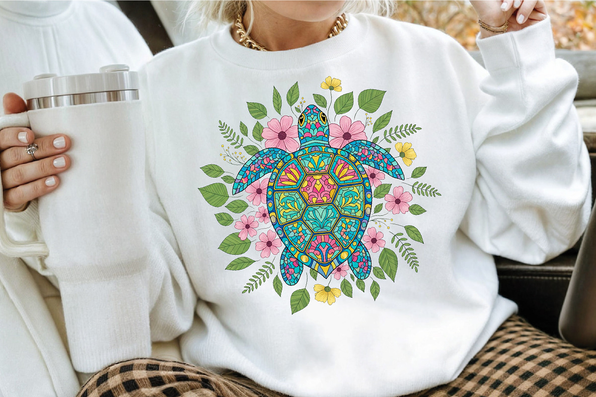 Summer Sea Turtle Floral Boho Flower, an Illustration by Craft Nest (Photo 2 of 7)