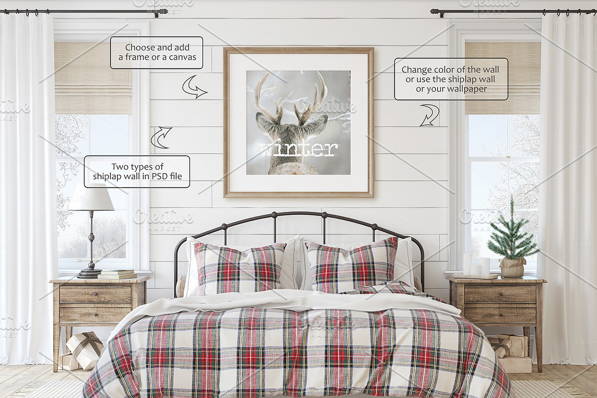 CHRISTMAS BEDROOM Wall&Frame Mockups, a Poster Template by MyHomeMockups (Photo 4 of 9)