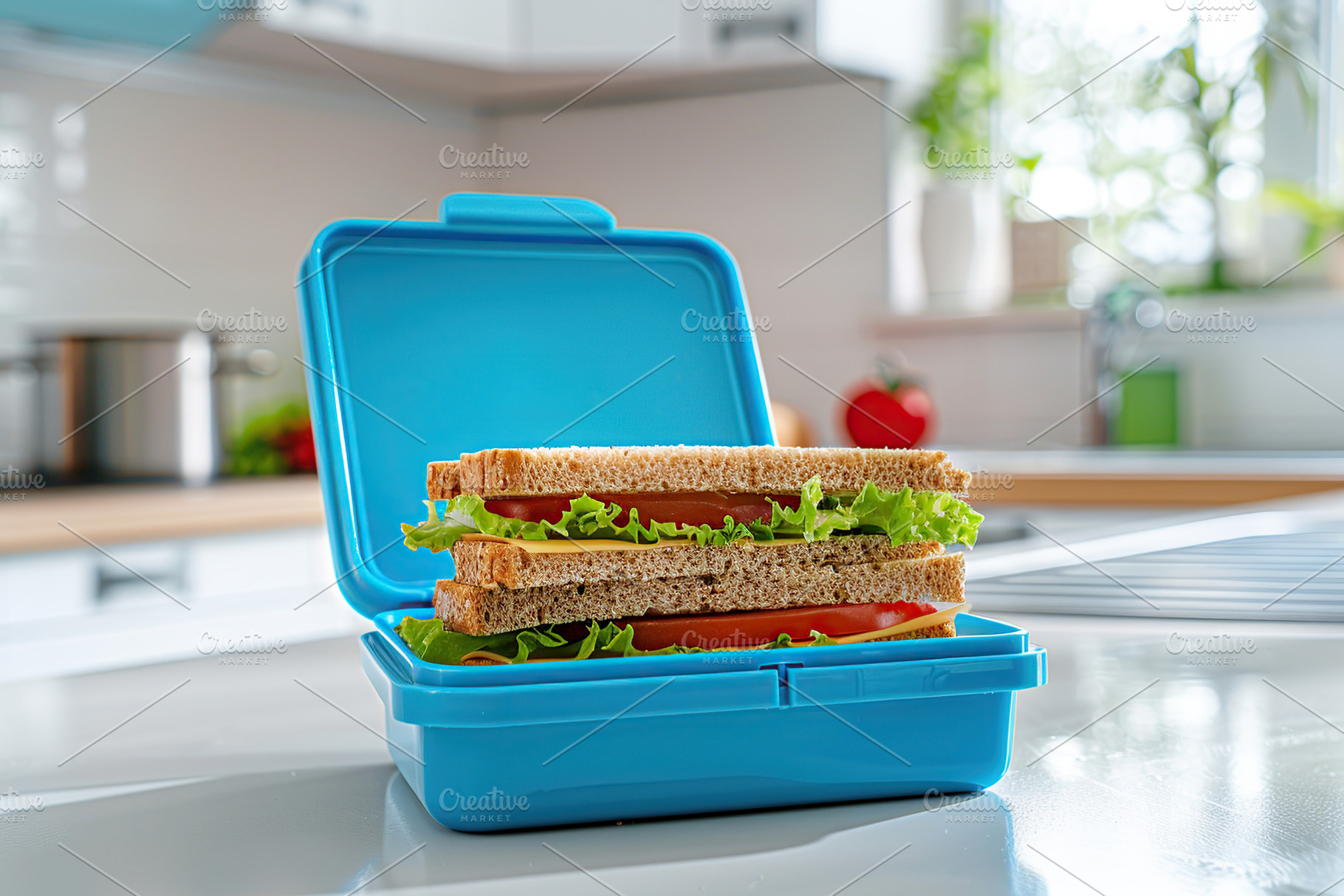 School lunch box with tasty sandwich, a Food & Drink Photo by AlyaAnd