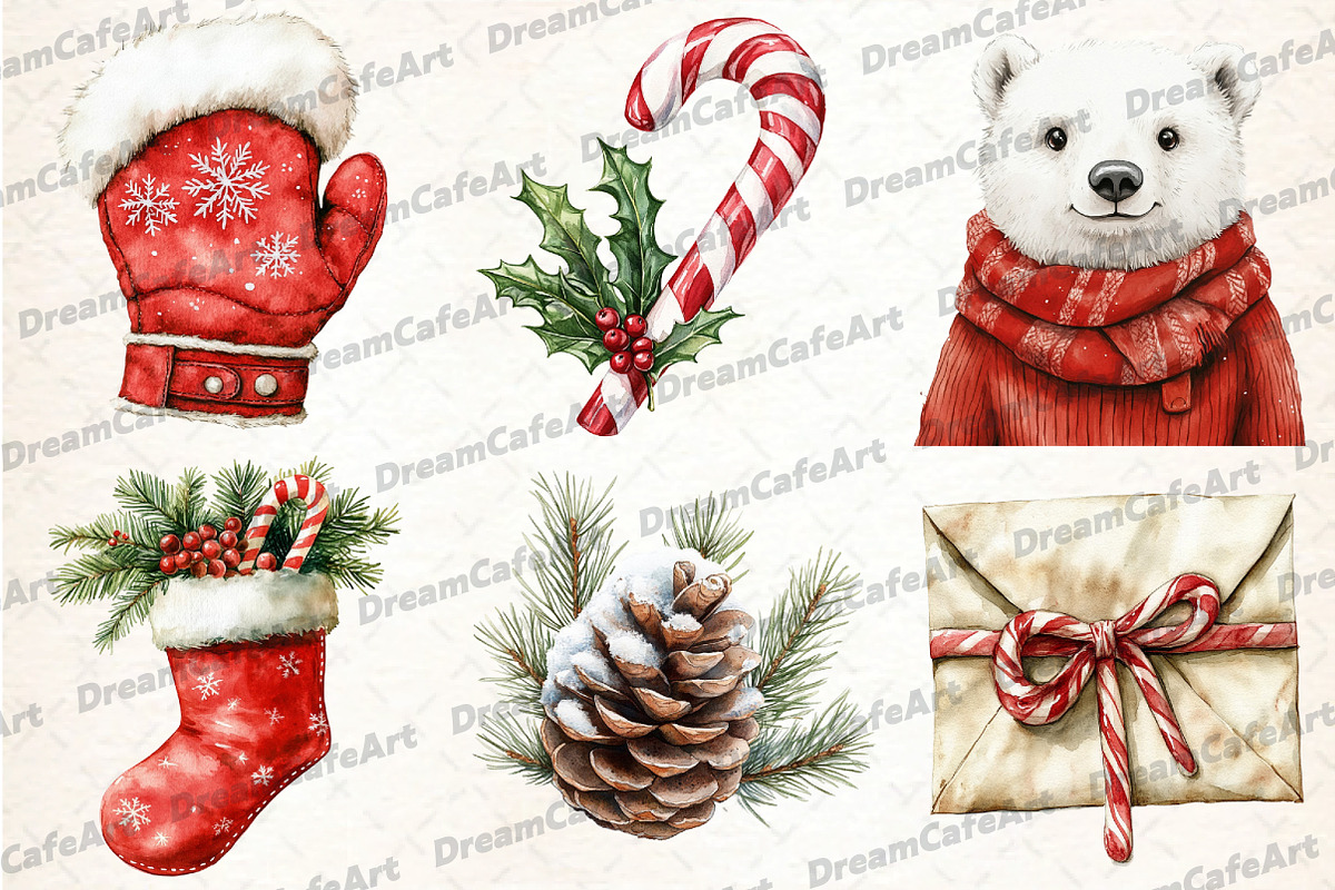 Christmas Watercolor Clipart Set, an Illustration by DreamCafeArt (Photo 2 of 7)
