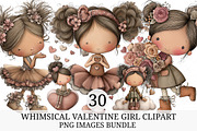 Whimsical Valentine Girl Clipart, an Illustration by Craft Nest (Thumbnail 1 of 9)